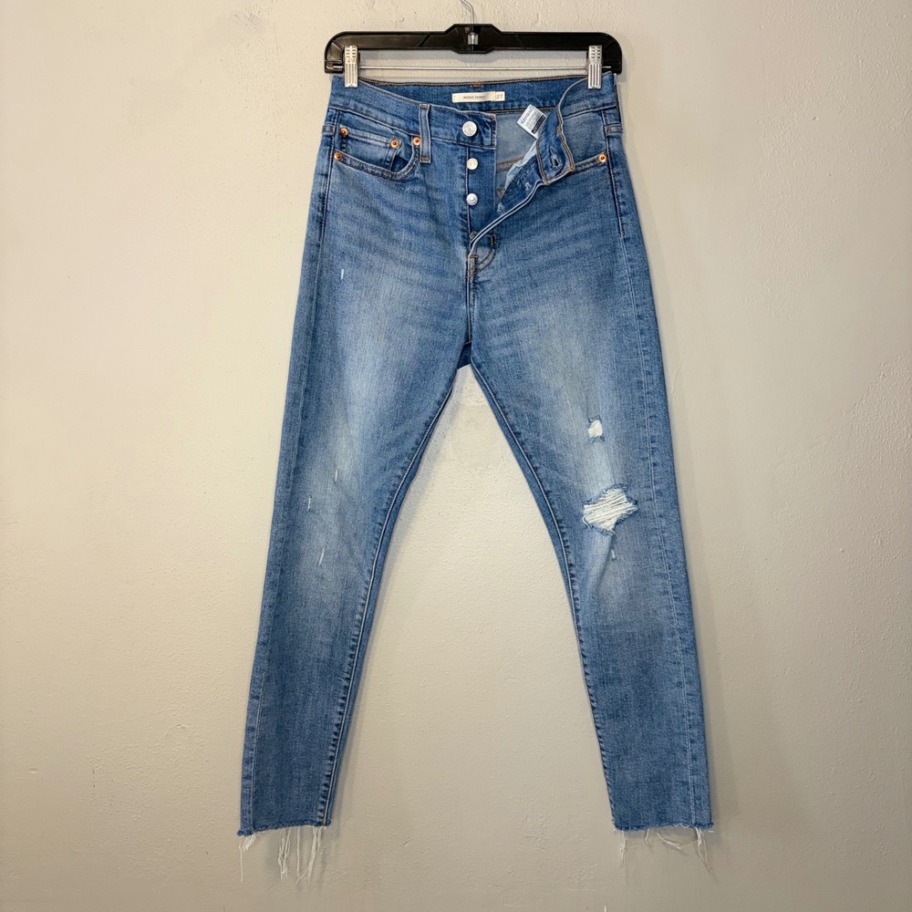 Levis Wedgie Skinny Jeans 27 High Waist Distressed Raw Hem Button Fly Y2K Denim
